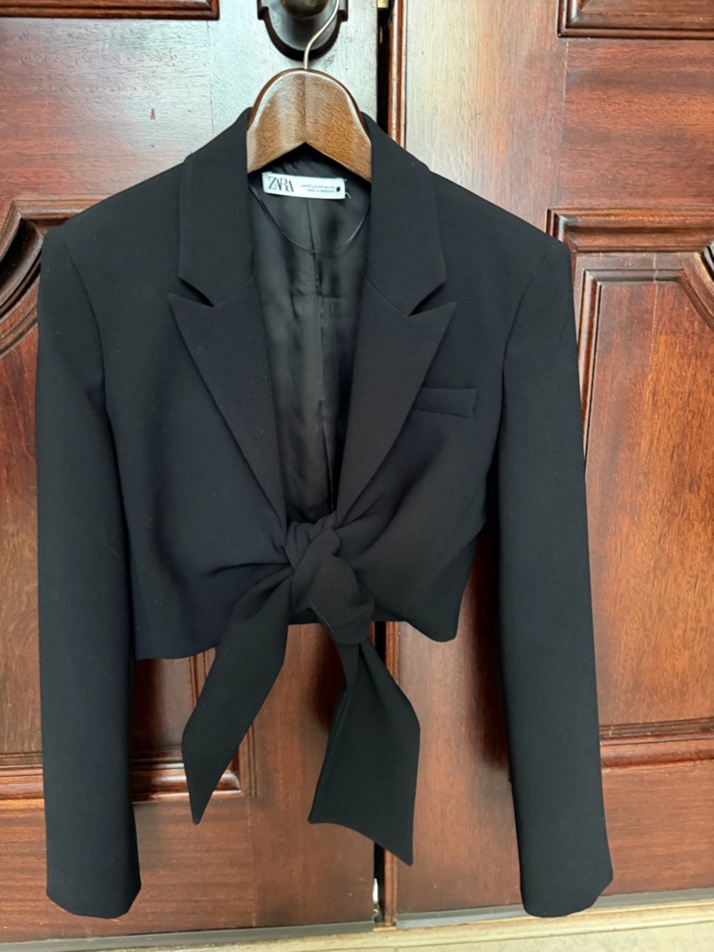 ZARA Black Cropped Tie-Front Blazer Jacket